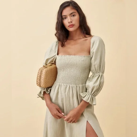 REFORMATION Hyland Linen Dress in Dried Herbs | Size M | Sold Out Blogger Fav! - Picture 2 of 5